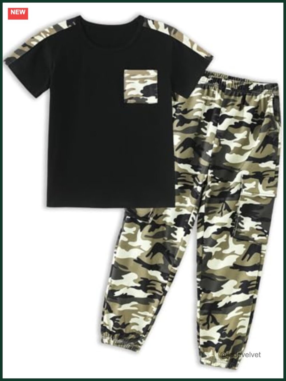 Boys 2PC Outfit Set Short Sleeve Tee Camo Cargo Pants Tracksuit